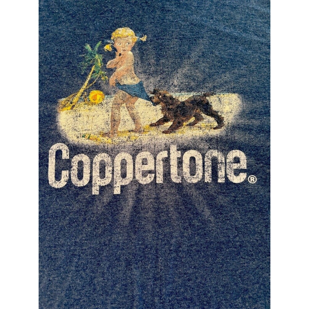 Coppertone Classic Men's Blue T-Shirt - Size Medium (Toddler & Dog Design)
